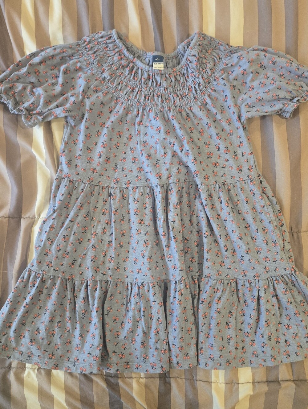 Girls size 6/7 Old Navy Light Blue Floral Smocked Tiered Dress